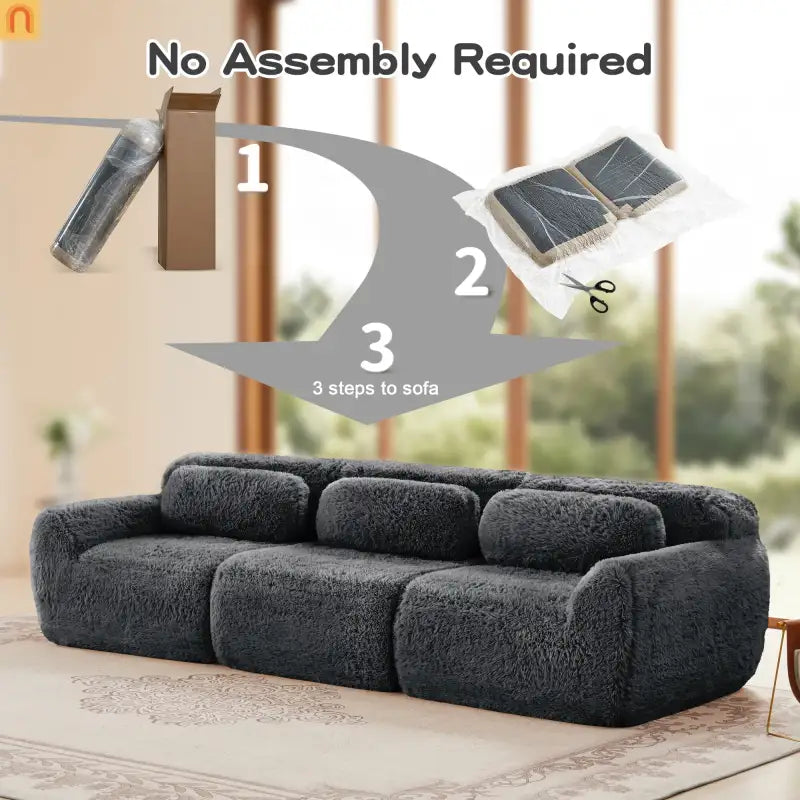 Sectional Sofa Modular Dark Grey Plush Fabric 114 Inch