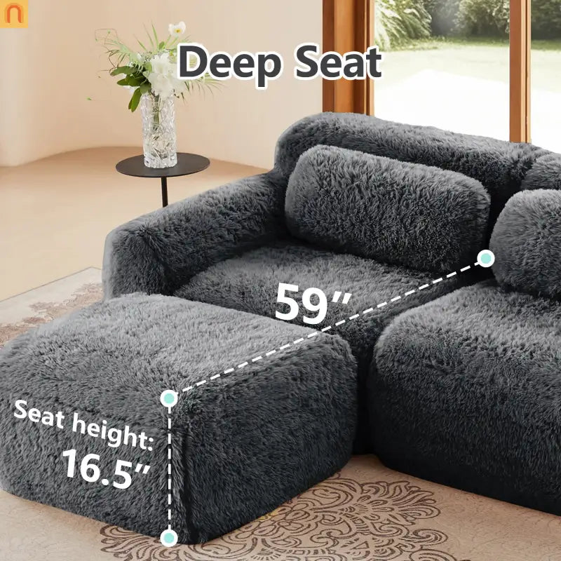 Sectional Sofa Modular Dark Grey Plush Fabric 114 Inch