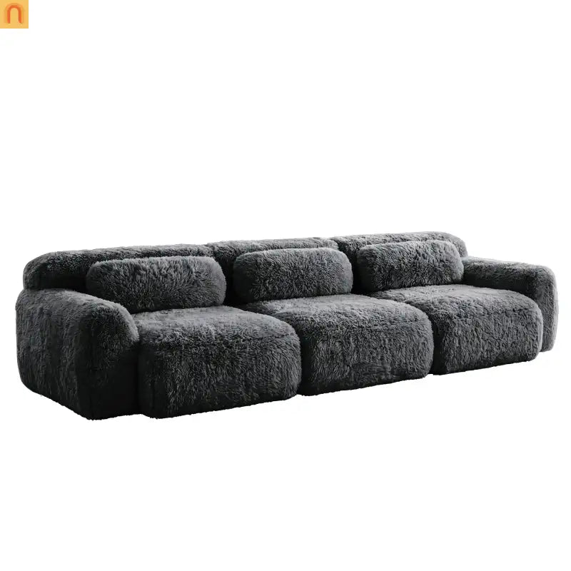 Sectional Sofa Modular Dark Grey Plush Fabric 114 Inch