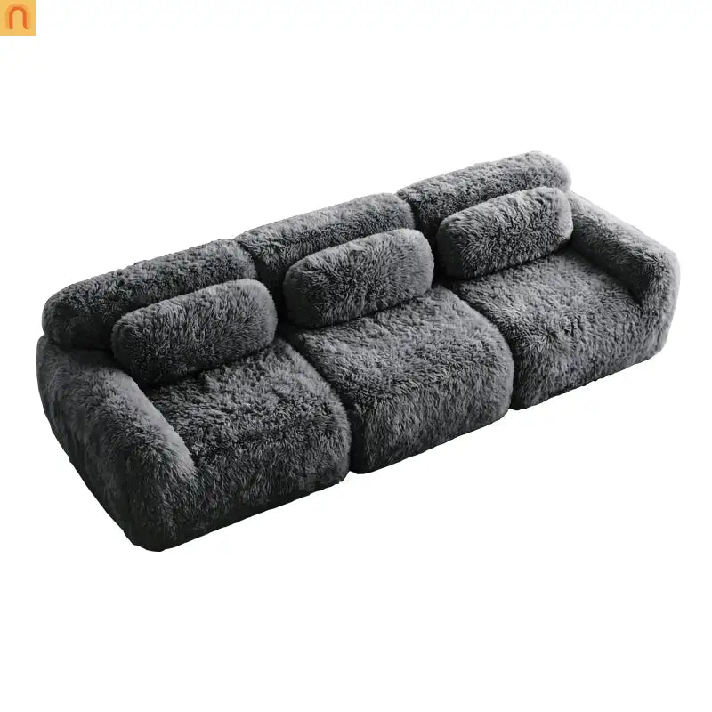 Sectional Sofa Modular Dark Grey Plush Fabric 114 Inch