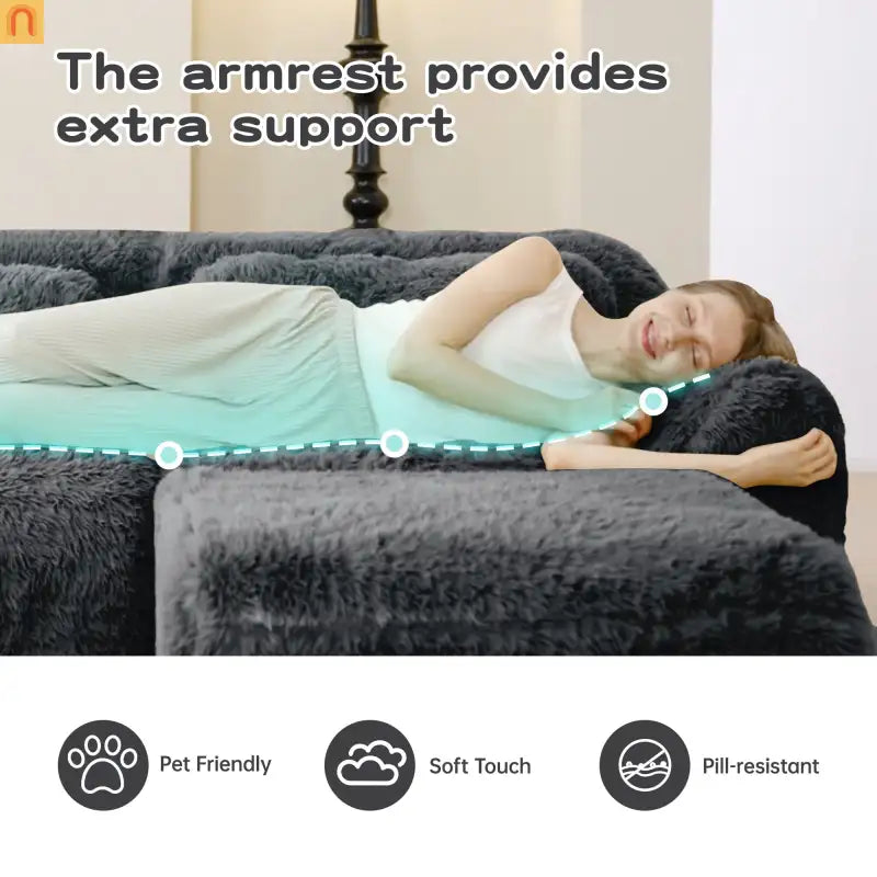 Sectional Sofa Modular Dark Grey Plush Fabric 114 Inch