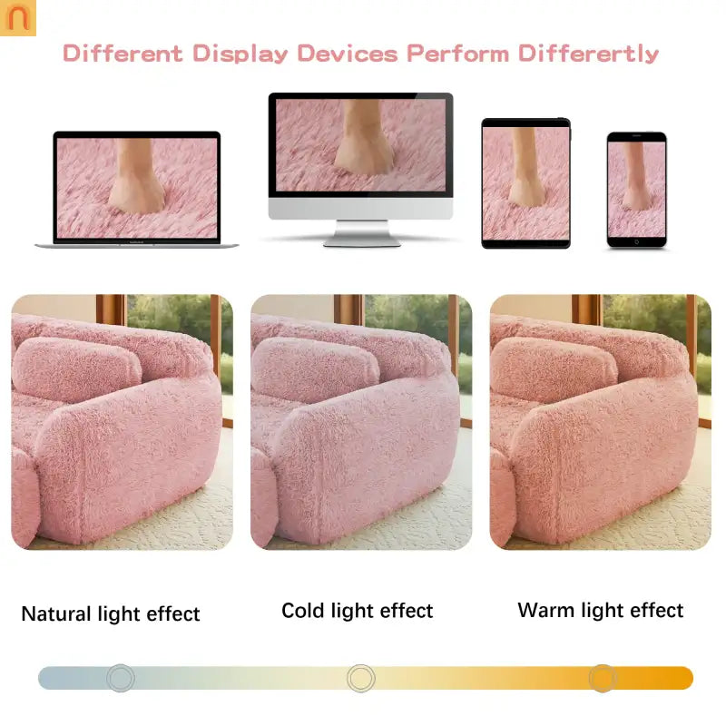Sectional Sofa Modular Pink Plush Fabric 114 Inch with Throw Pillows