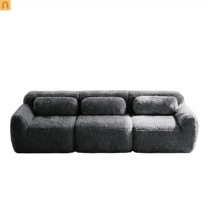 Sectional Sofa Modular Dark Grey Plush Fabric 114 Inch