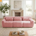 Sectional Sofa Modular Pink Plush Fabric 114 Inch with Throw Pillows
