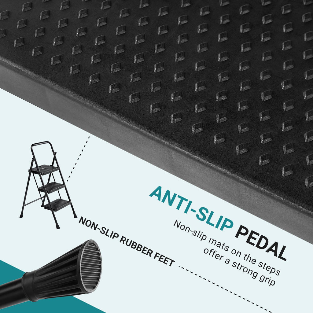 Household portable 3-layer step ladder, with safety buckle stable and safe
