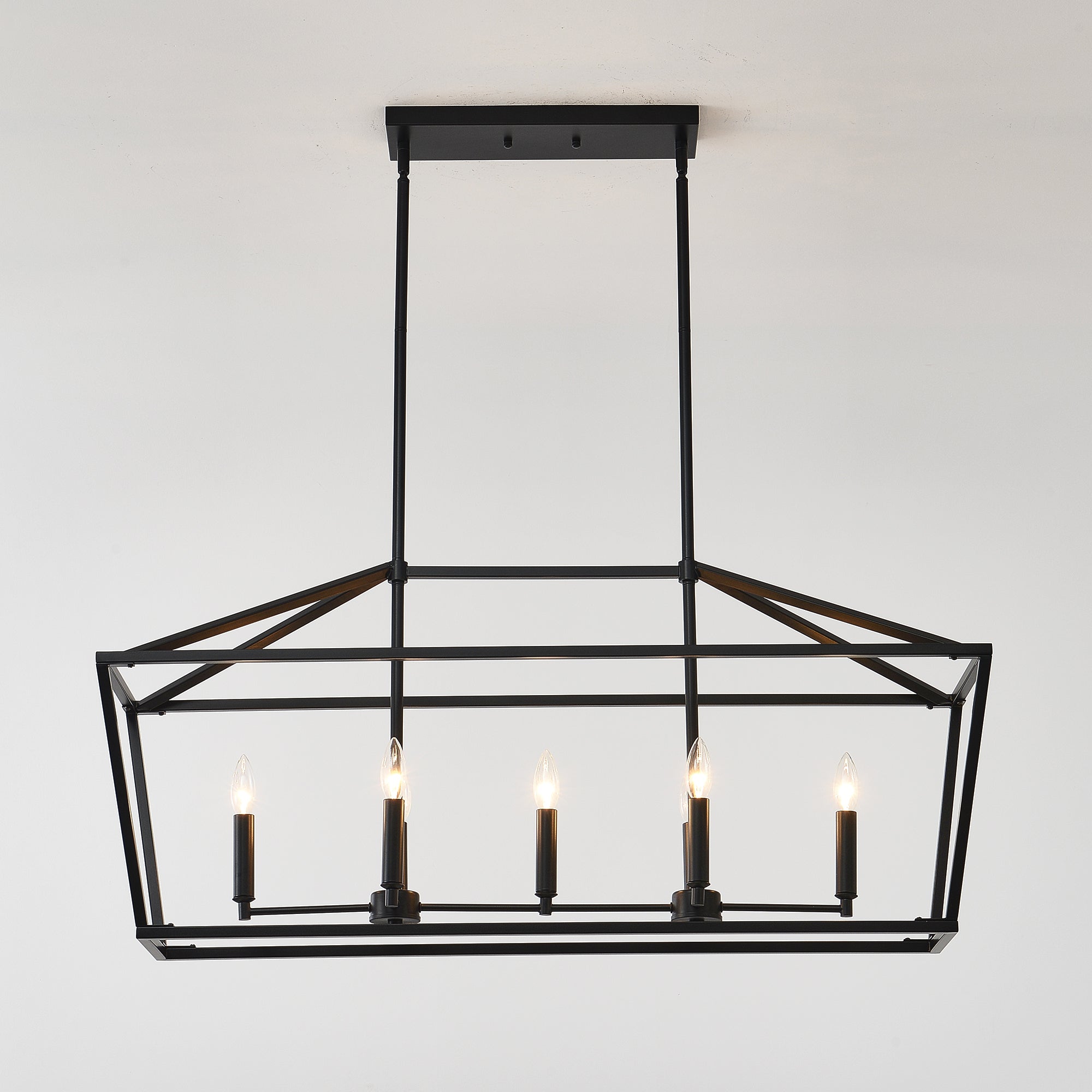 Chandelier Industrial Linear 5-Light Matte Black Metal Pendant 39 In