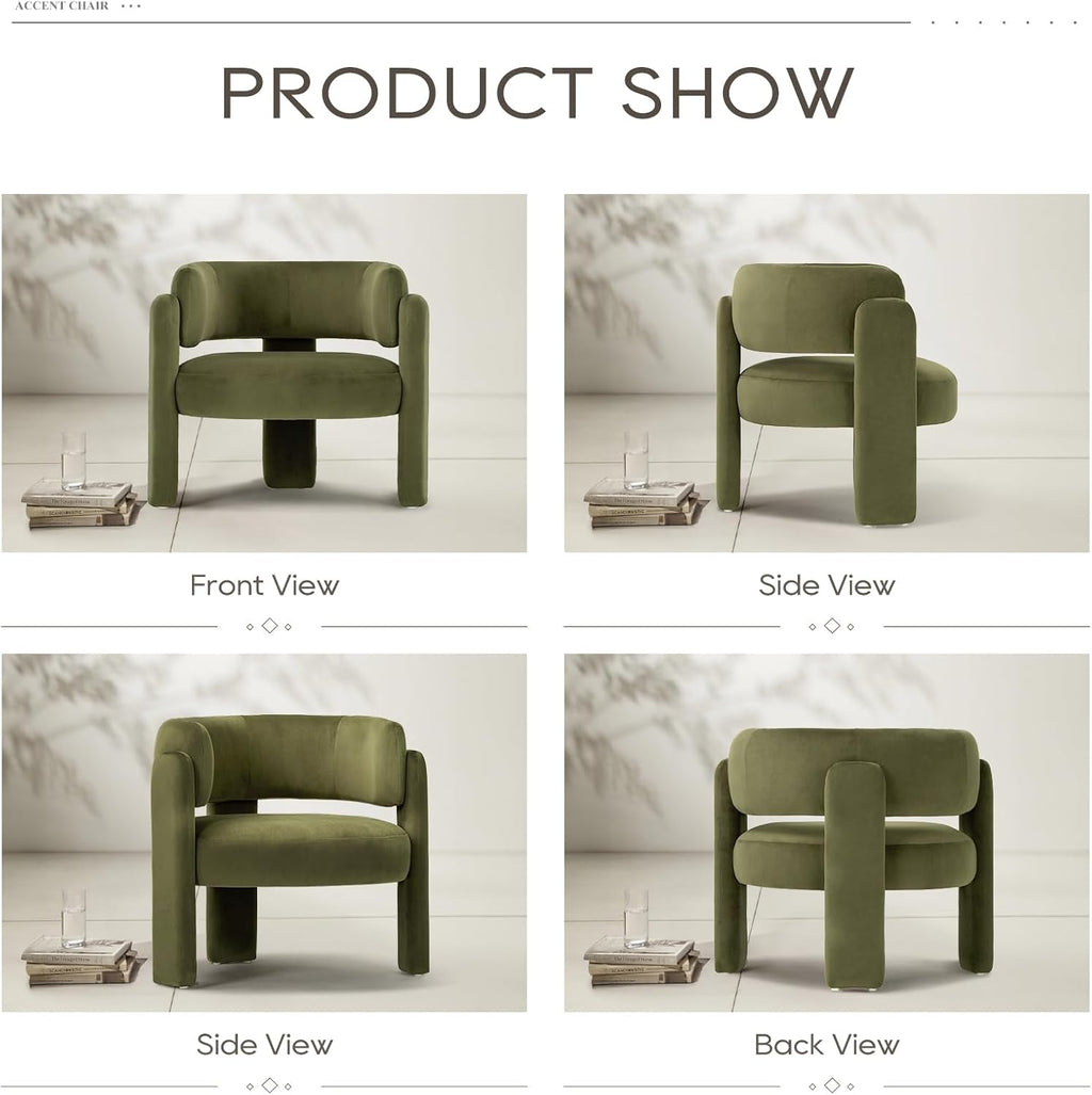 Velvet Green Barrel Armchairs Set Of 2 For Living Room Decor