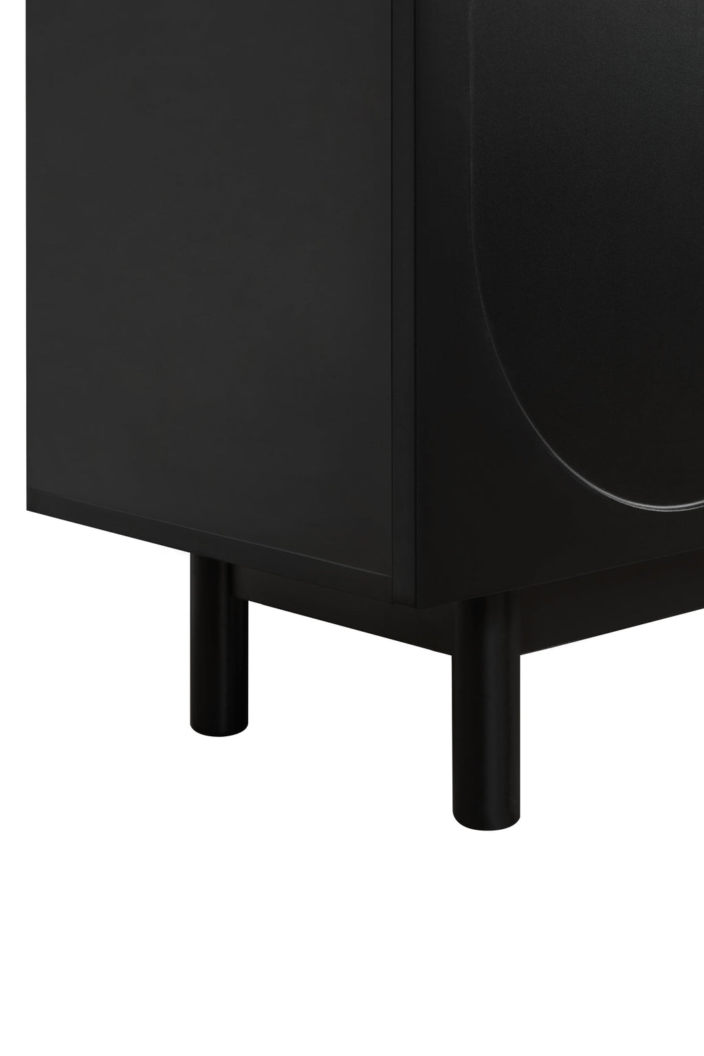 TV Stand Minimalist Black Particle Board Arch Doors Wood Legs Fits 78 In TV