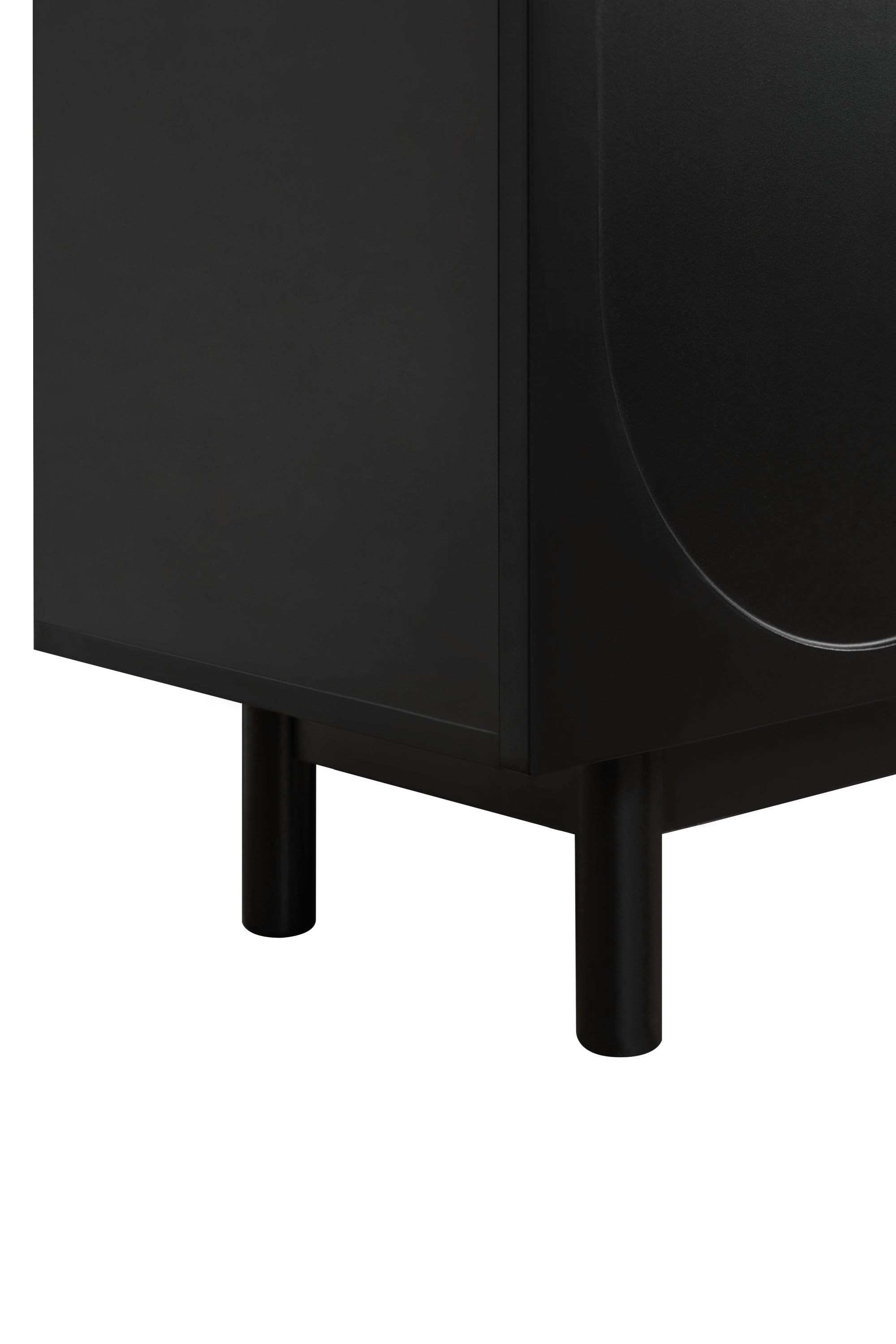 TV Stand Minimalist Black Particle Board Arch Doors Wood Legs Fits 78 In TV