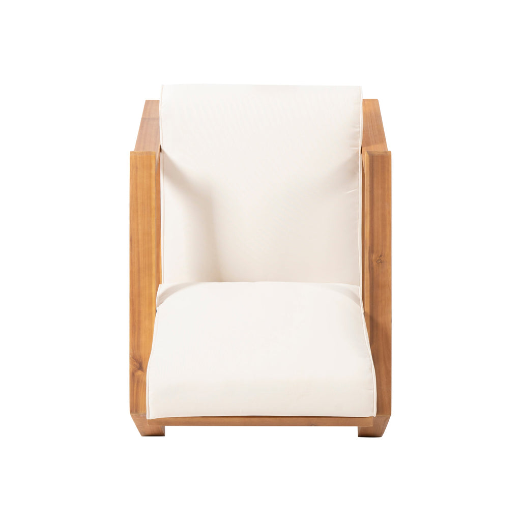 Outdoor Lounge Chair Adirondack Acacia Wood Beige Cushion 400 LB