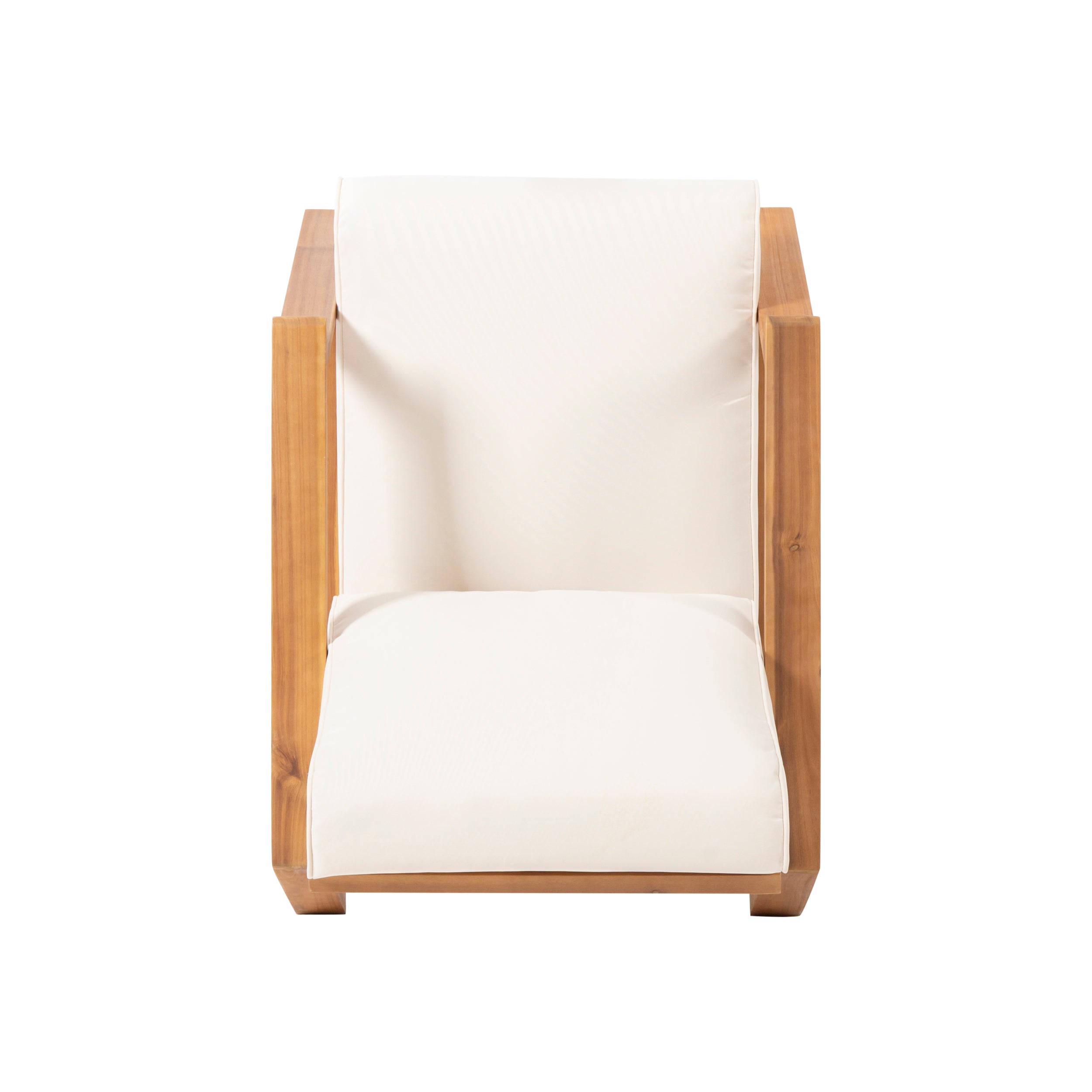 Outdoor Lounge Chair Adirondack Acacia Wood Beige Cushion 400 LB