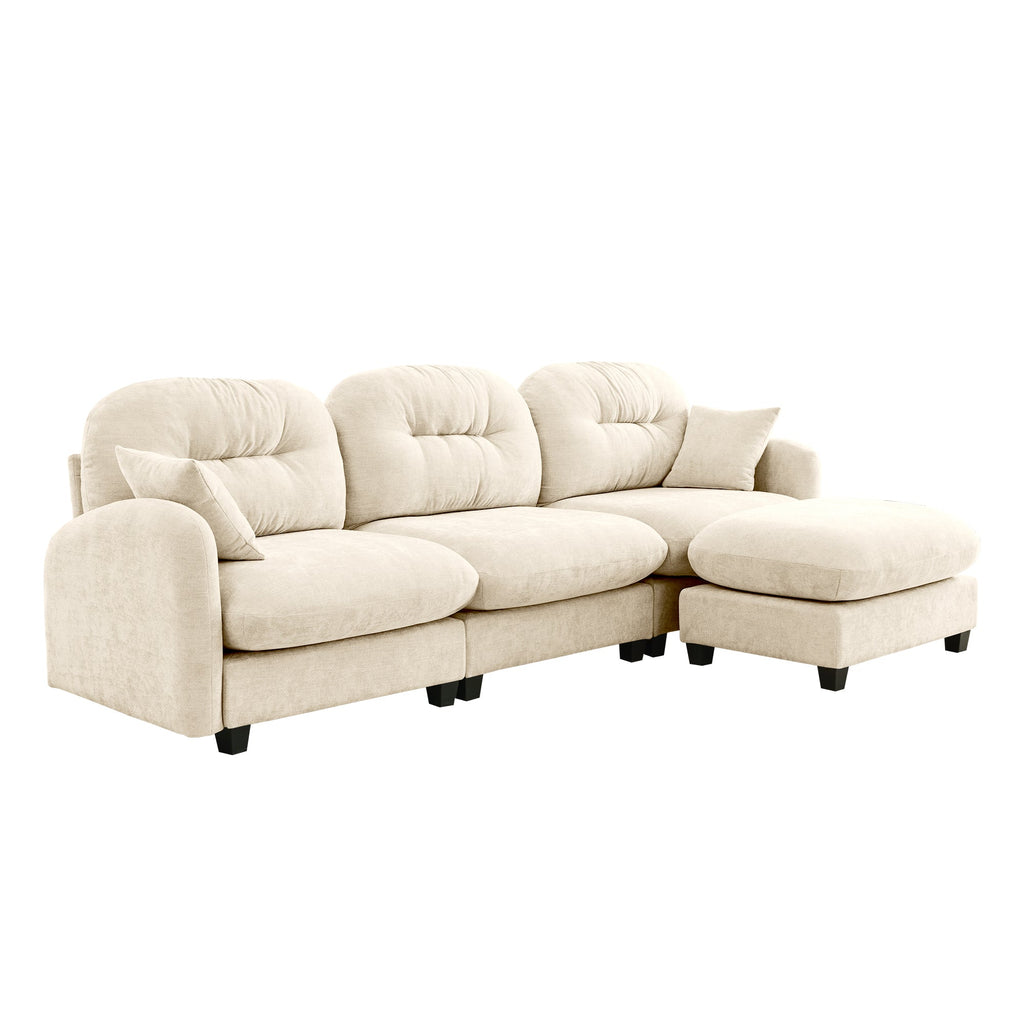 Sectional Sofa L-Shape Modular Chenille Beige 3-Seat with Ottoman