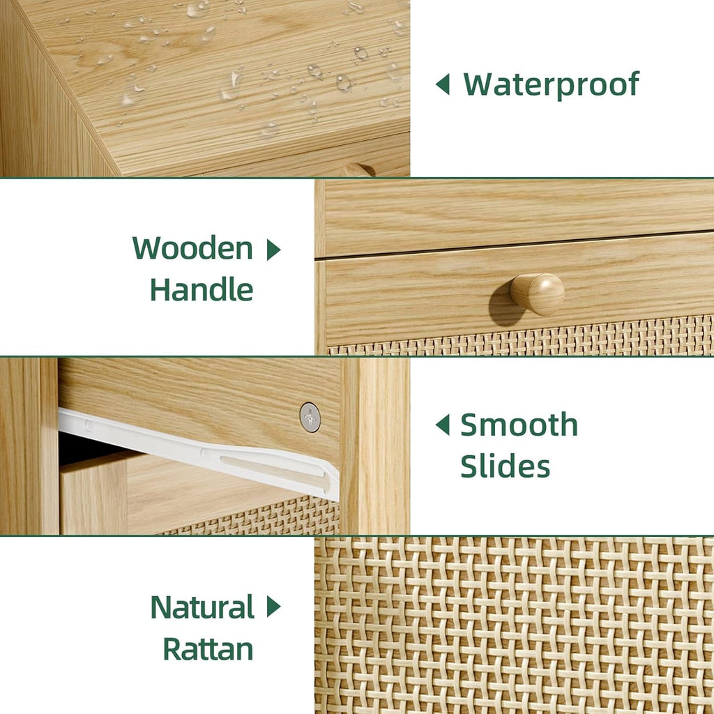 Space-Saving 3-Drawer Rattan Dresser For Bedroom Storage