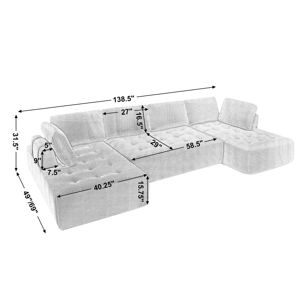 138.5" Modular Combination U-Shaped Sofa in Green