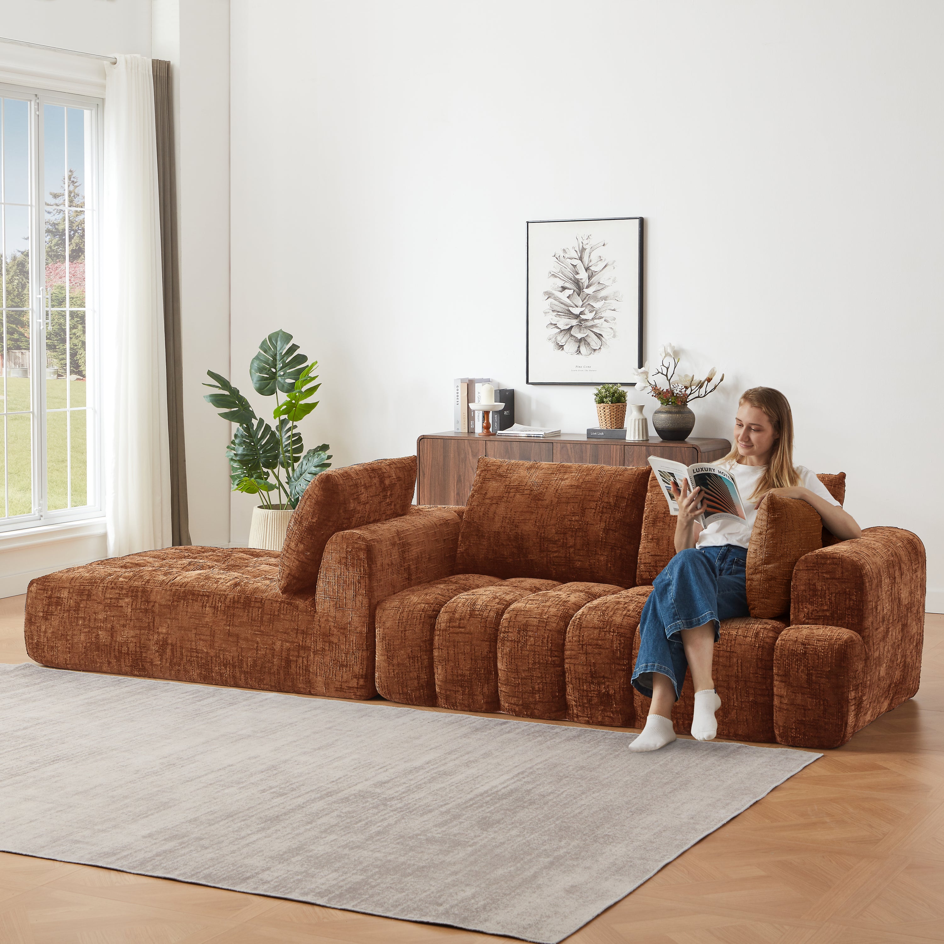 Sectional Sofa L-Shape Chenille Sleeper Oversized No Assembly Required