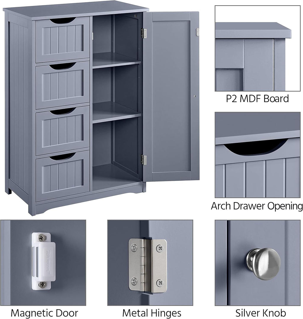 Gray Freestanding Bathroom Floor Cabinet With 4 Drawers