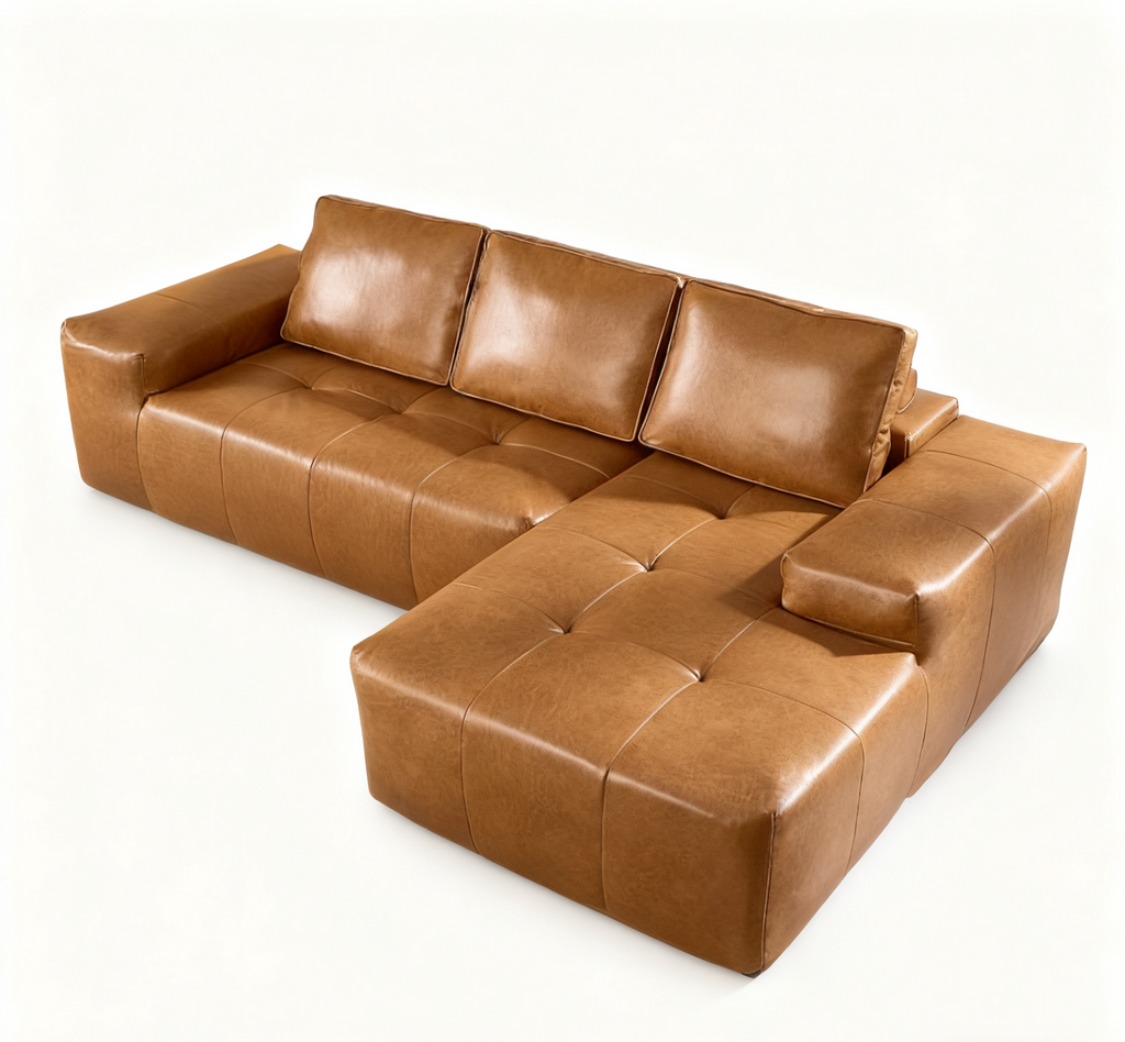 Sectional Sofa L-Shaped Modular Brown Faux Leather with Chaise