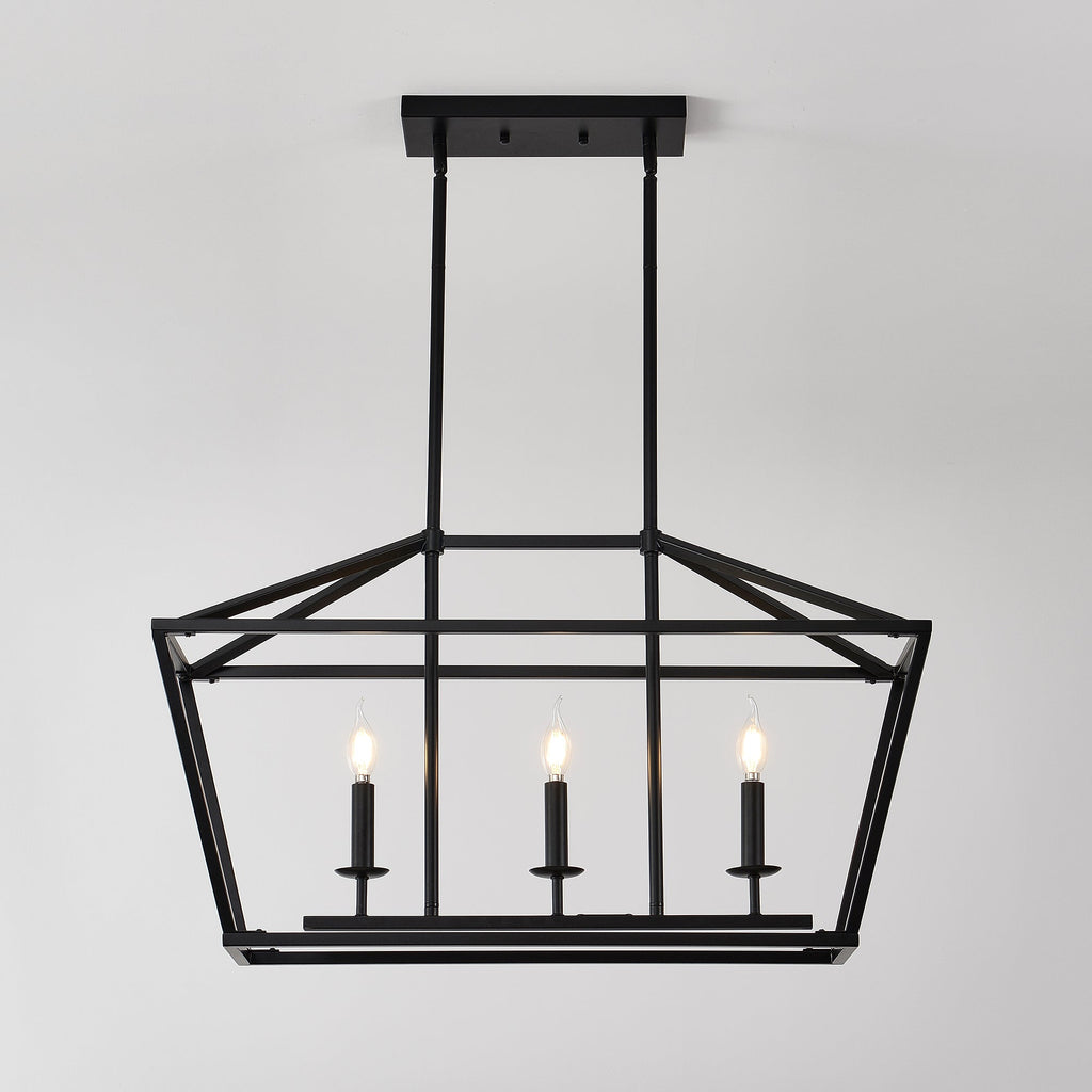 Chandelier Industrial Linear 3-Light Matte Black Metal Pendant Kitchen