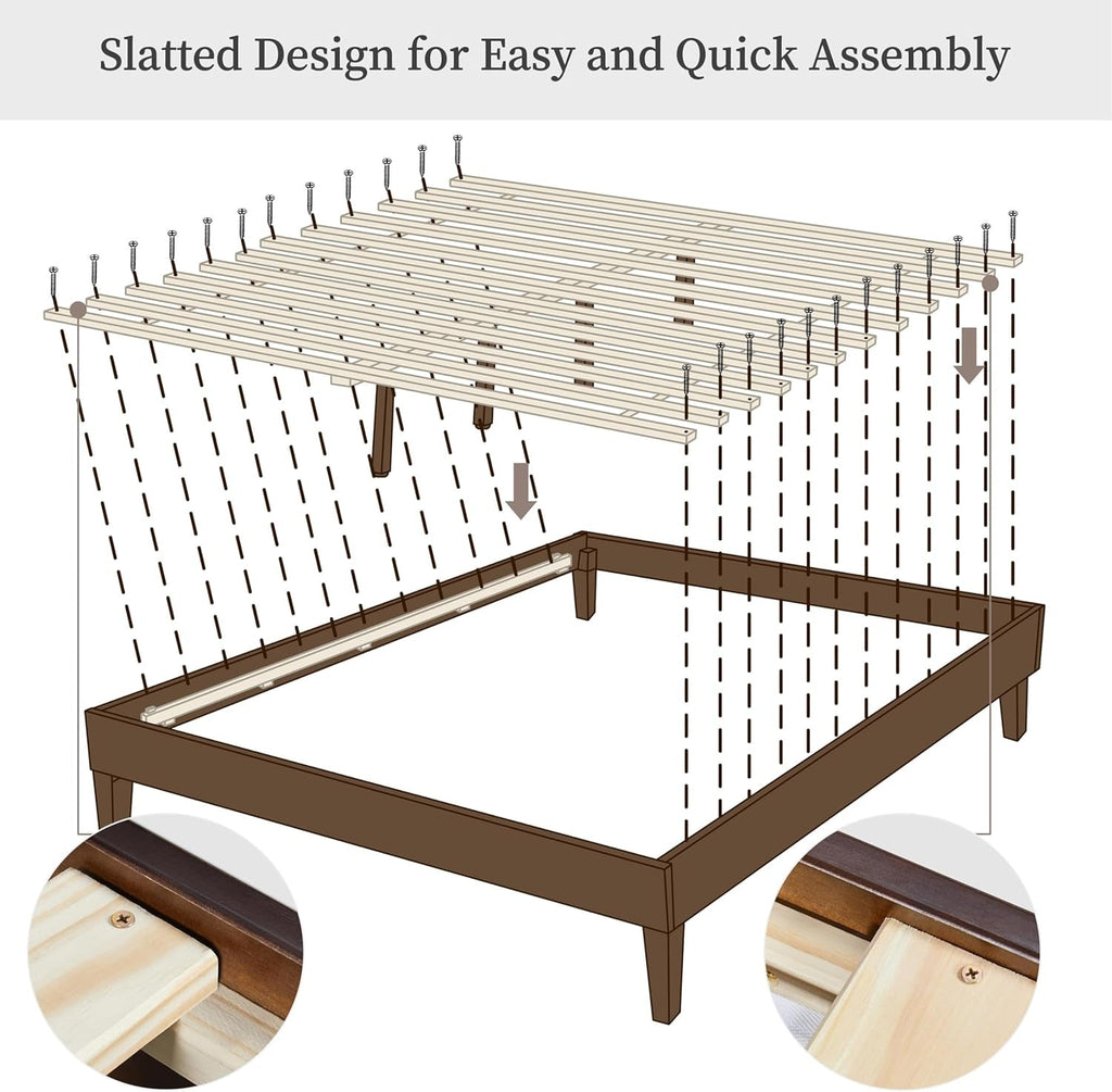 Queen Platform Bed Frame Dark Walnut Underbed Storage
