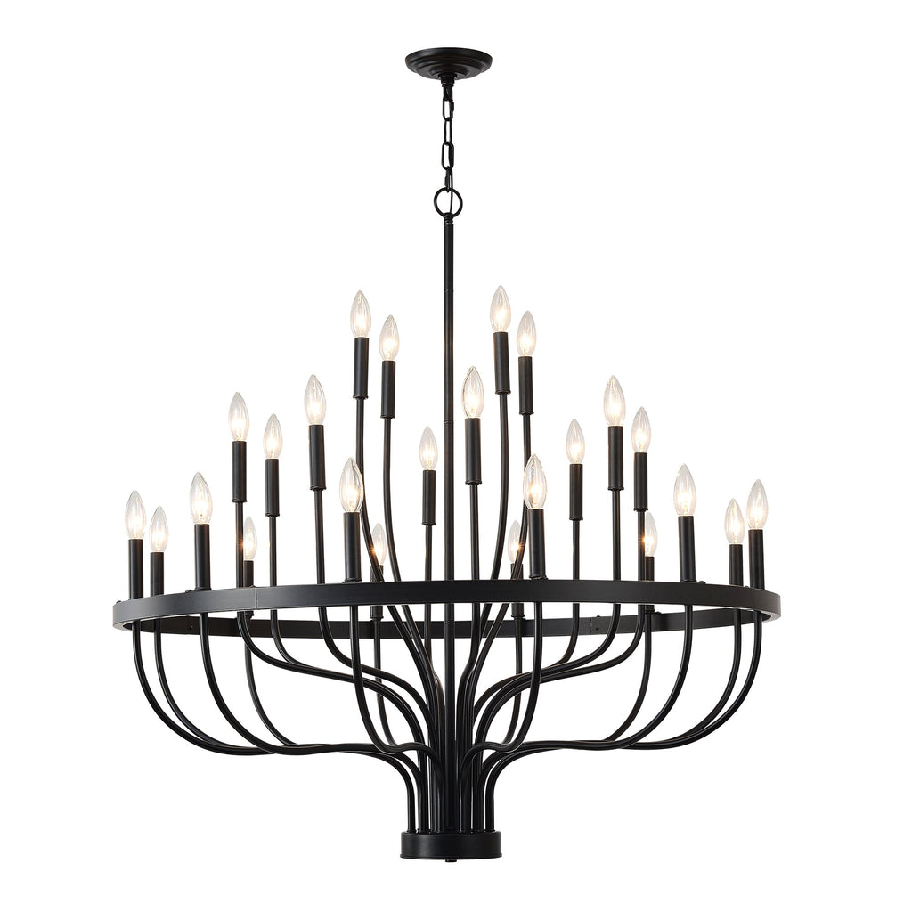 Chandelier 36-Light Black Industrial Iron Candle Farmhouse Pendant