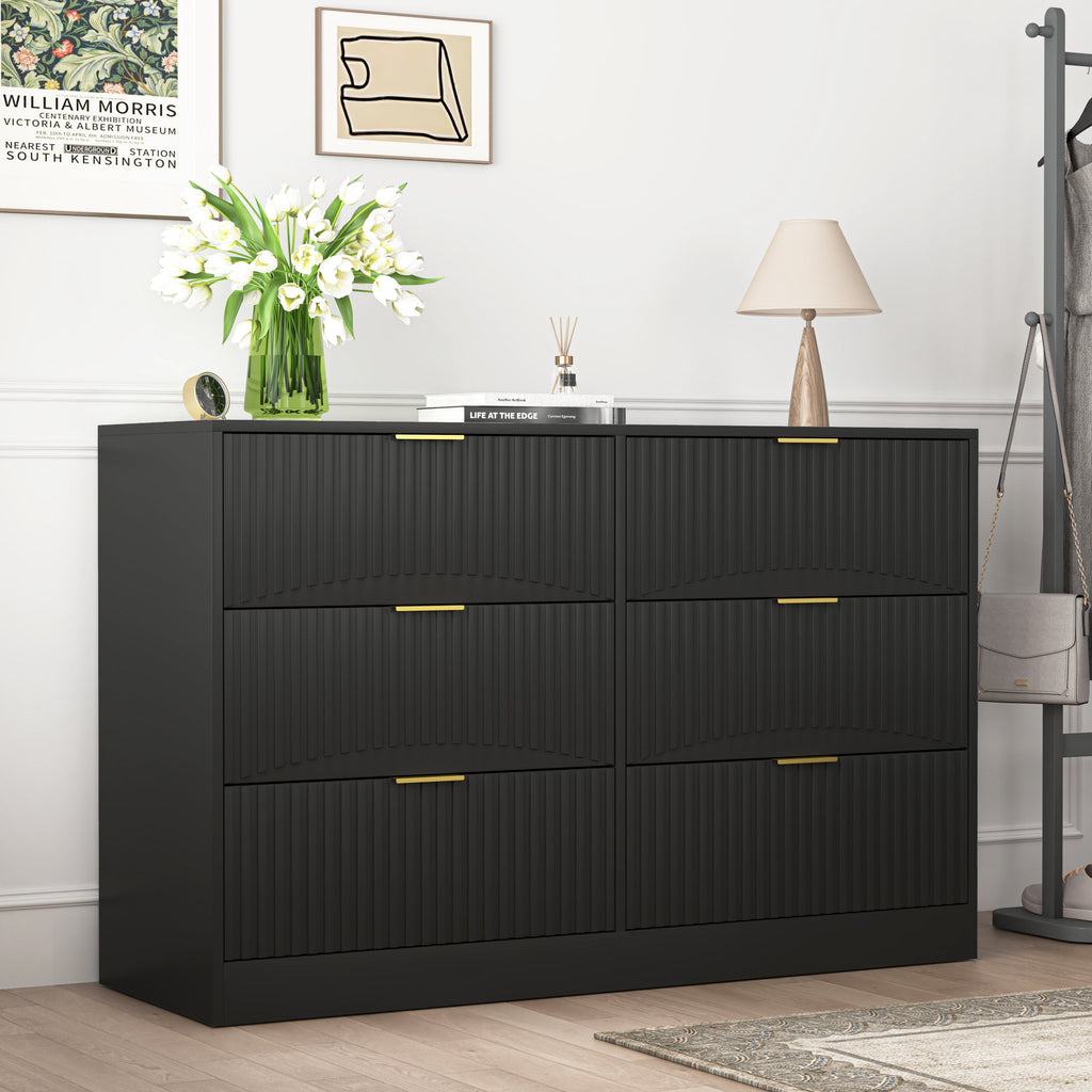 Dresser Modern 6-Drawer Black Particle Board 47.2x15.74x30.3 In