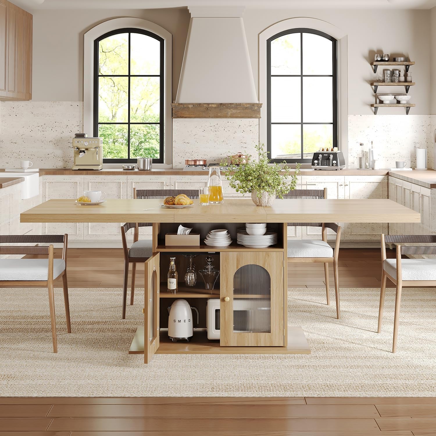 63 Inch Light Oak Farmhouse Dining Table For Four To Six