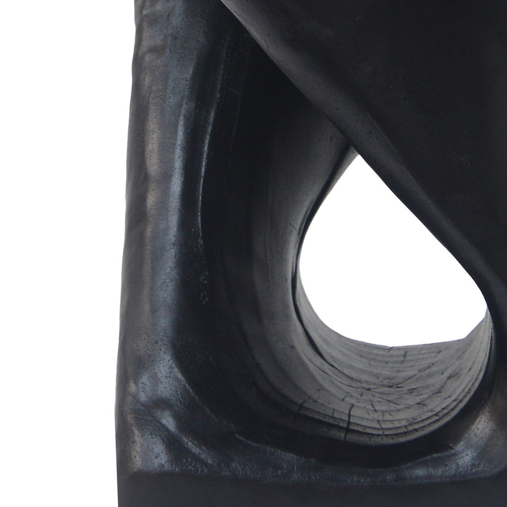 MGO Twist Shape Side Table, Wood-like Texture, Black, 11.75x11.75x16 in