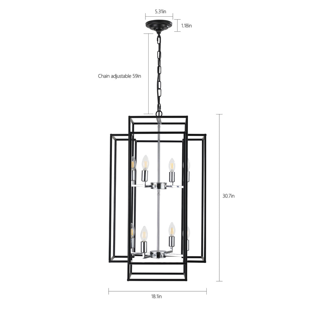Chandelier 8-Light Black Chrome Geometric Industrial Metal Pendant 18 In