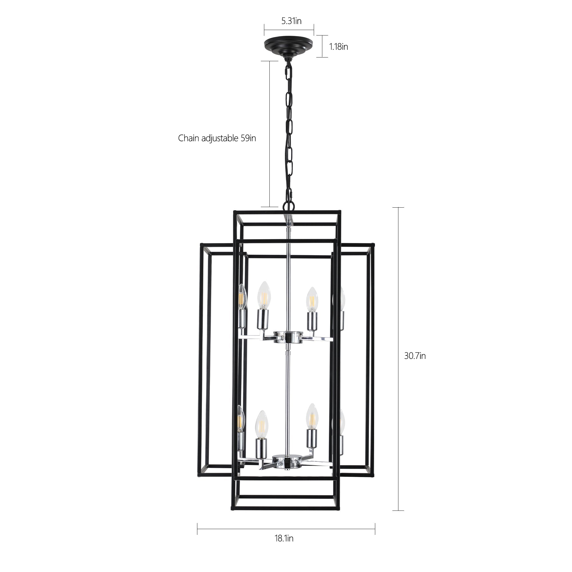 Chandelier 8-Light Black Chrome Geometric Industrial Metal Pendant 18 In