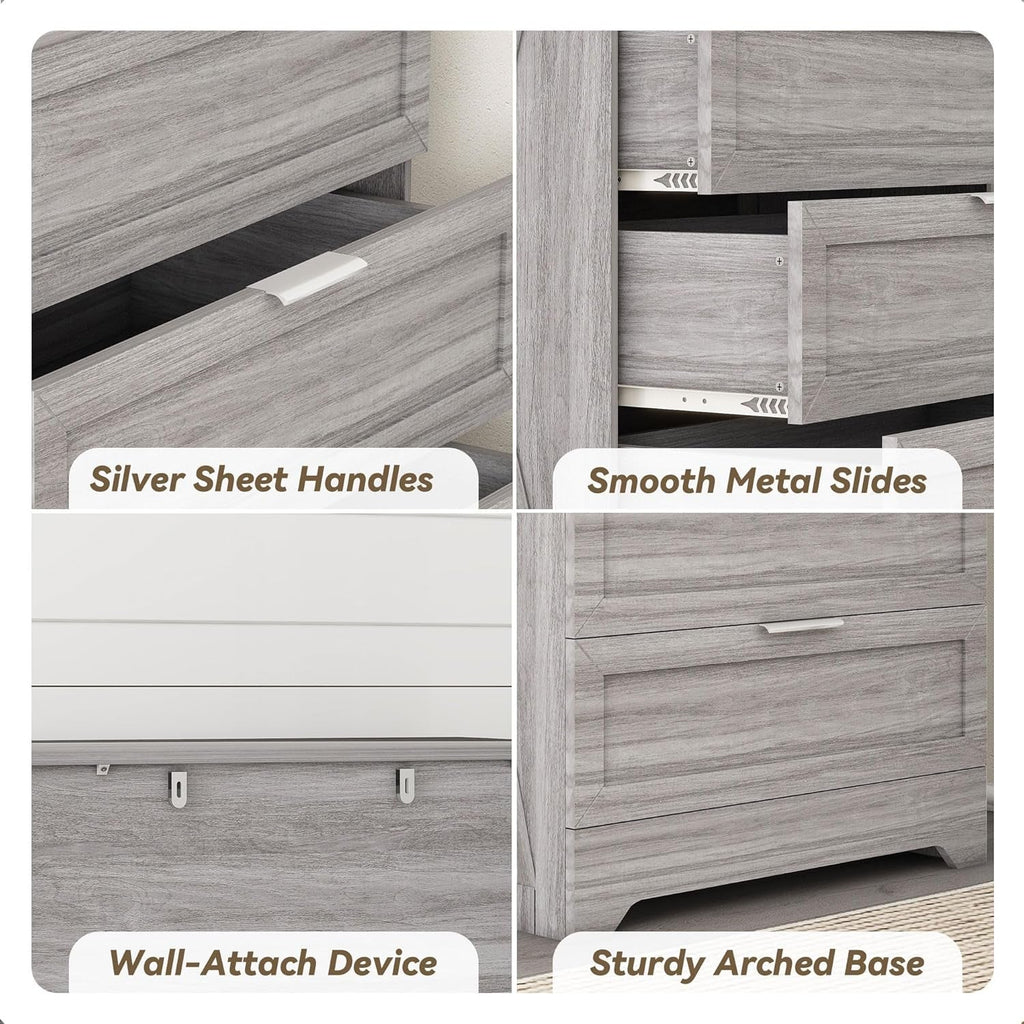 Washed Grey Farmhouse 4 Drawer Distinctive Dresser