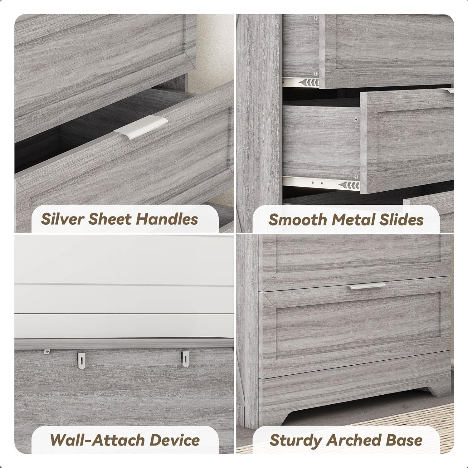 Washed Grey Farmhouse 4 Drawer Distinctive Dresser