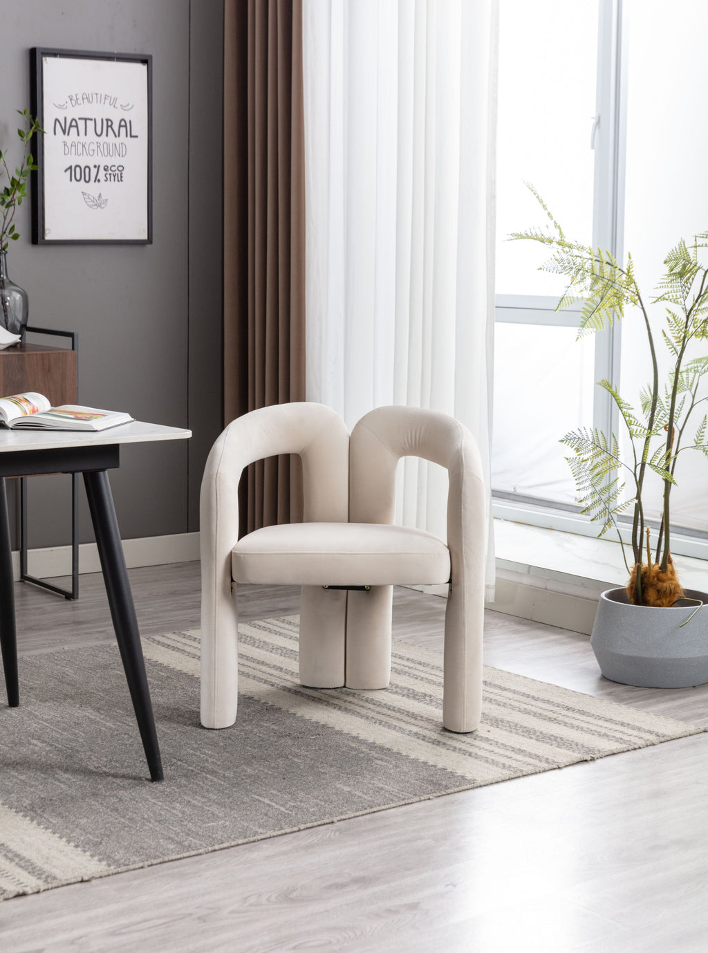 Contemporary Designed Velvet Fabric Upholstered Accent/Dining Chair /Barrel Side Chairs Kitchen Armchair for Living Room set of 2 (Beige Velvet)