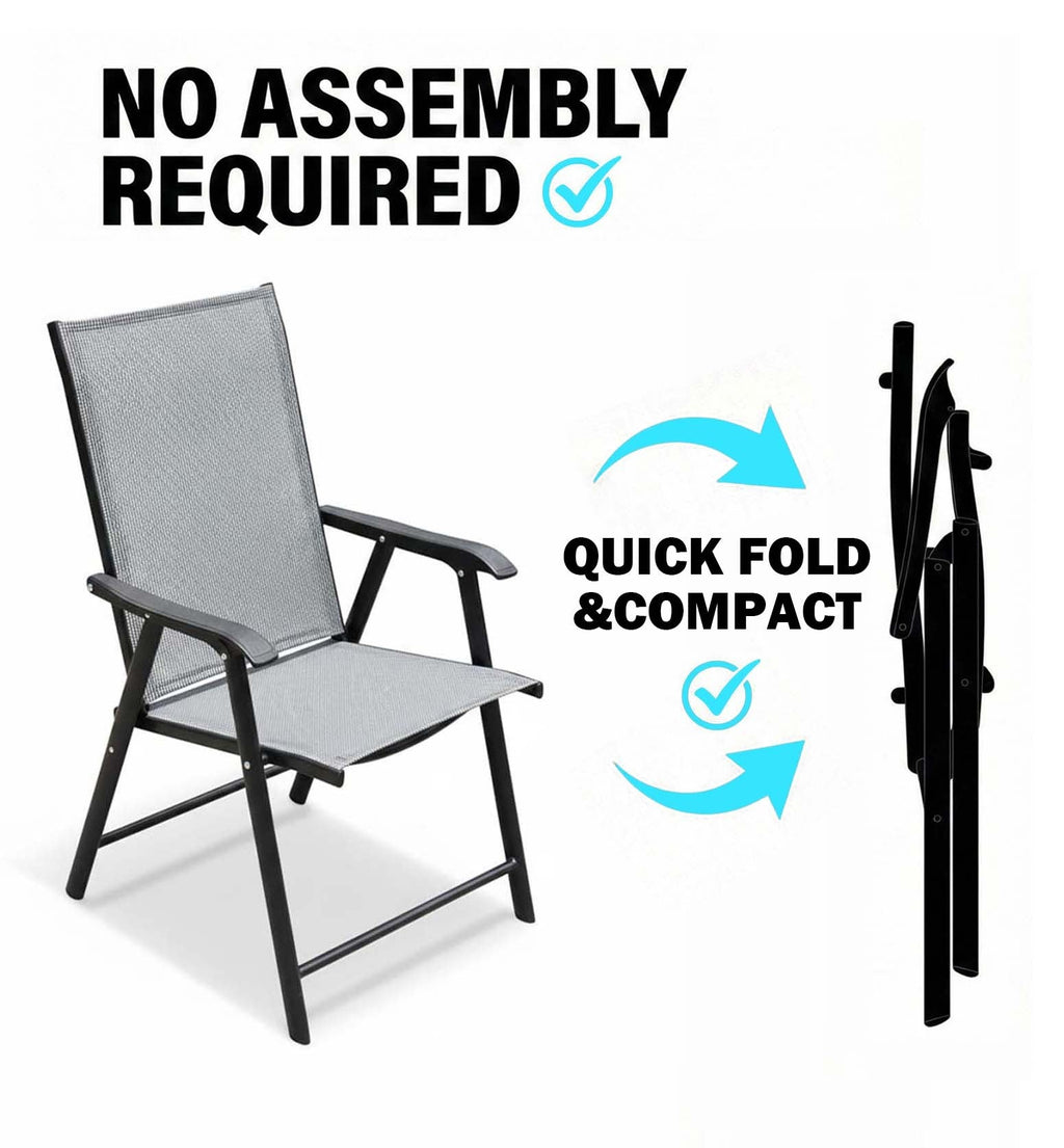 Outdoor Dining Set Metal Black 5 Piece Square Table 4 Folding Chairs Seats 4