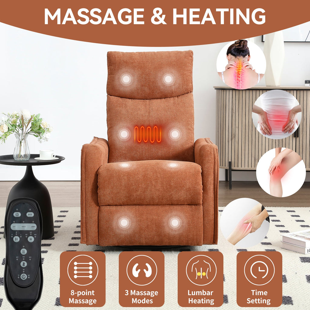 Heated Massage Recliner Chair Swivel Rocker Fabric Orange
