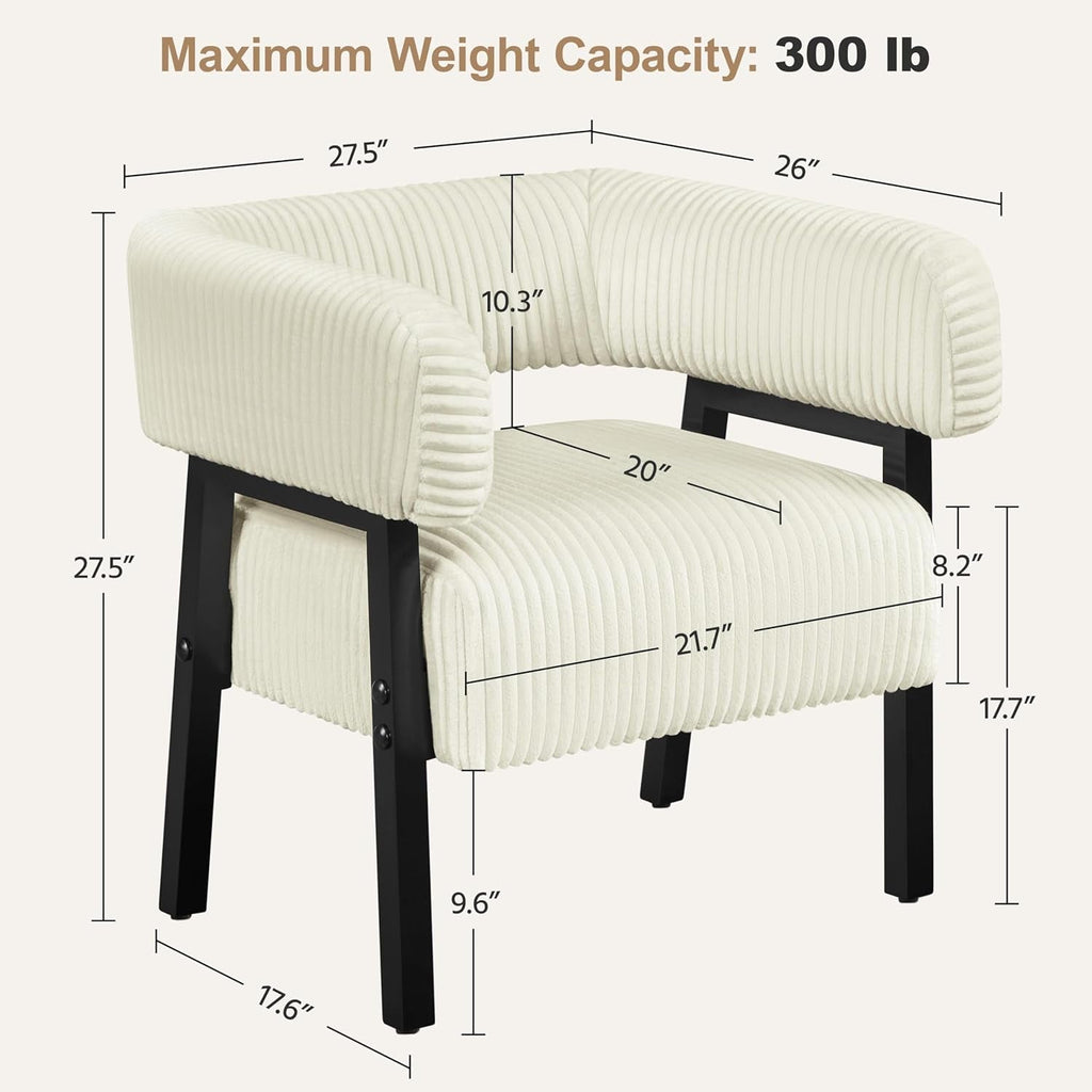 Beige Corduroy Barrel Chair With Pocket Coil Support