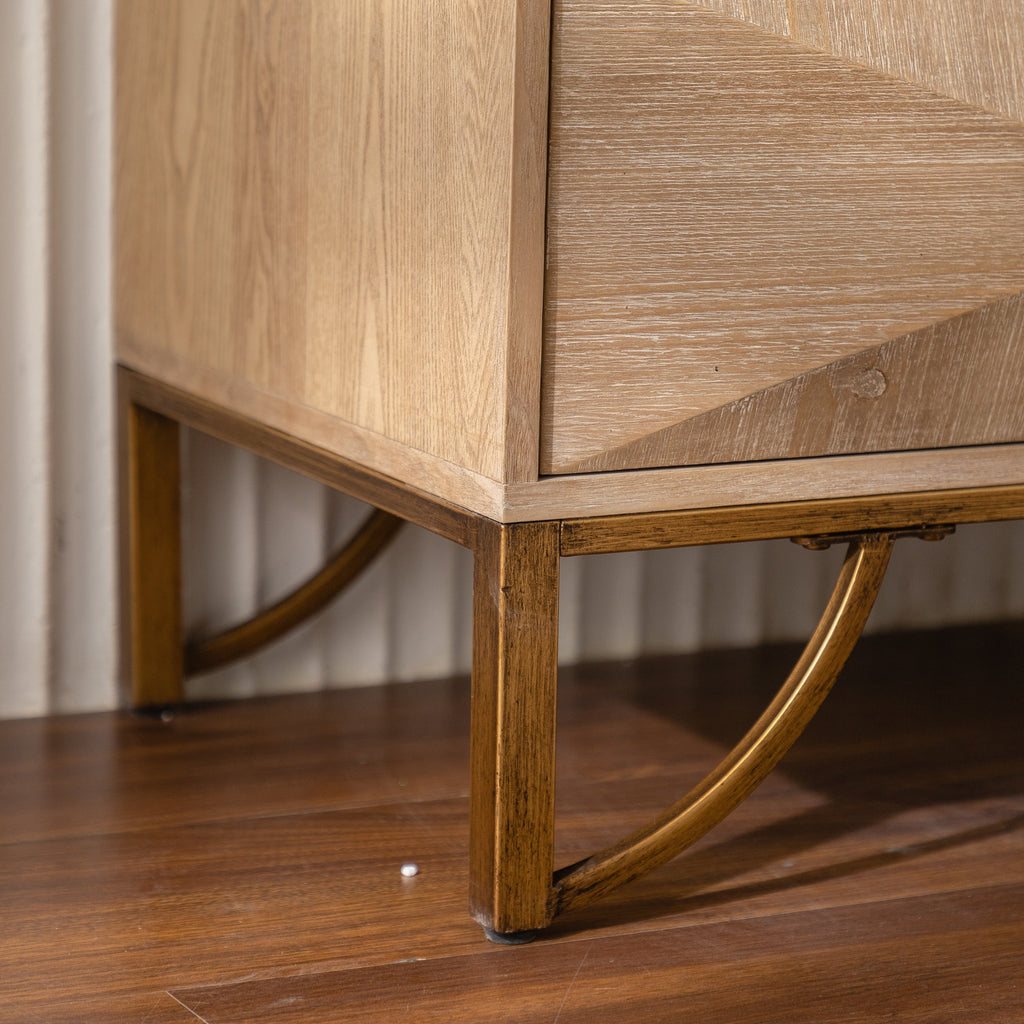Chest Modern 6-Drawer Natural Wood Geometric Diamond Gold Legs 47.24 In