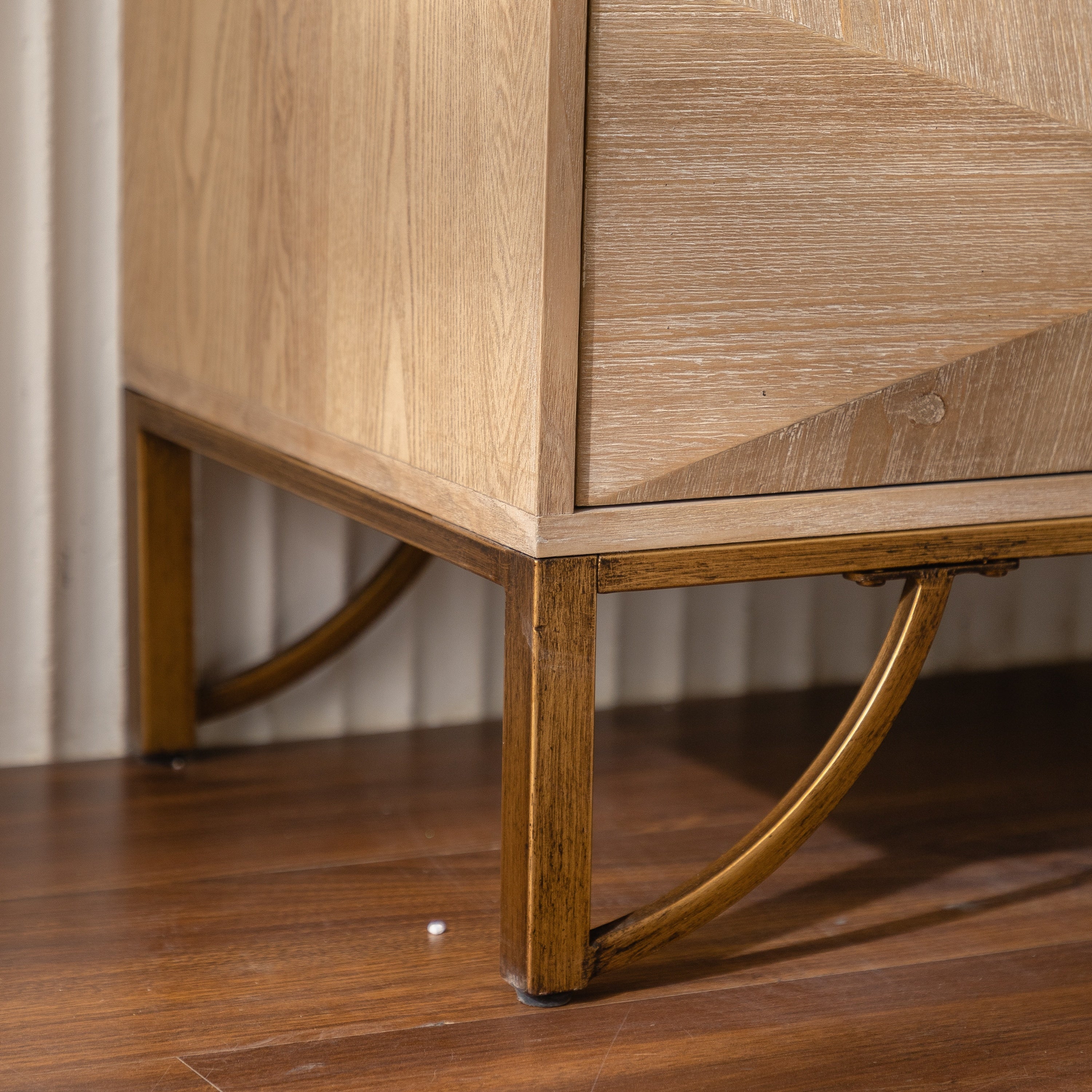 Chest Modern 6-Drawer Natural Wood Geometric Diamond Gold Legs 47.24 In