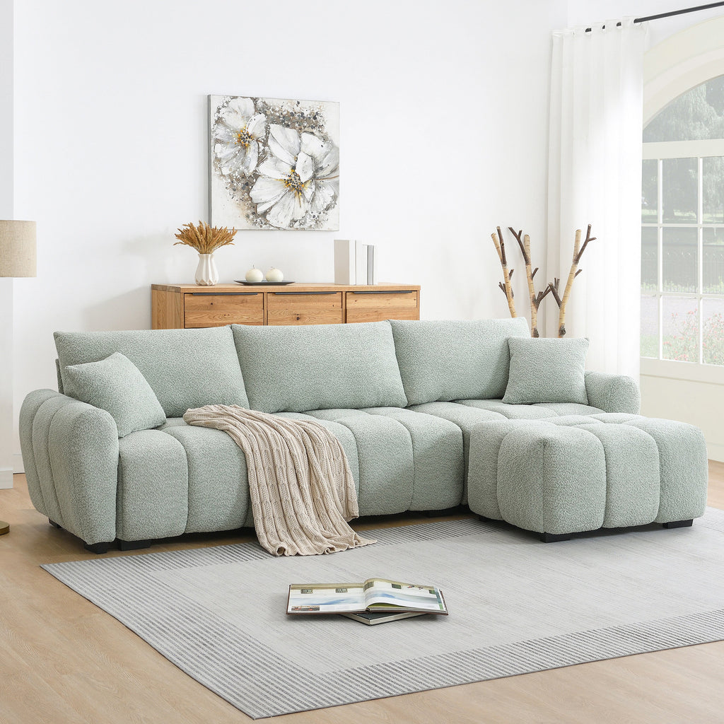 Sectional Sofa L-Shaped Boucle with Movable Ottoman Extra-Large Seat 3 Colors