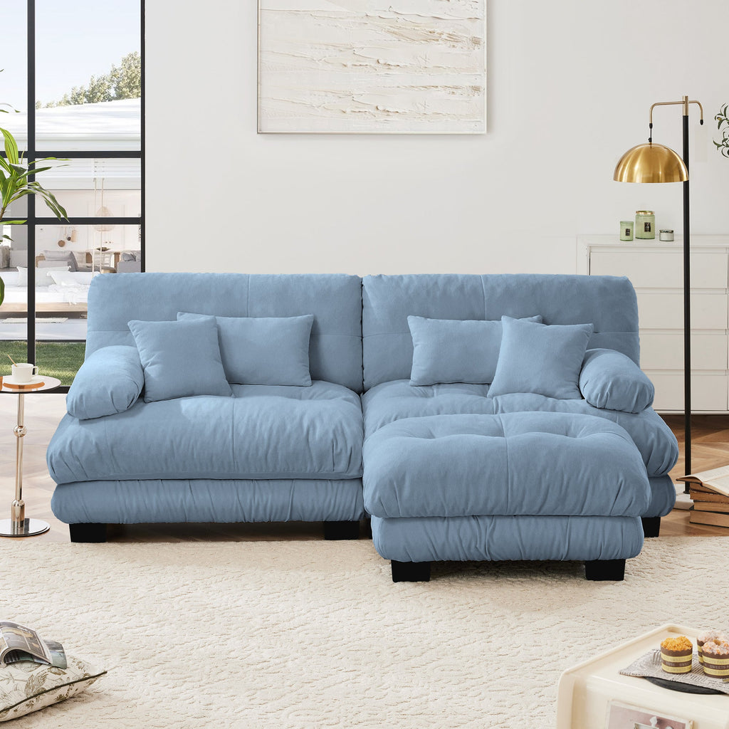 Sectional Sofa Cloud Chenille Blue 2 Seat Convertible Ottoman