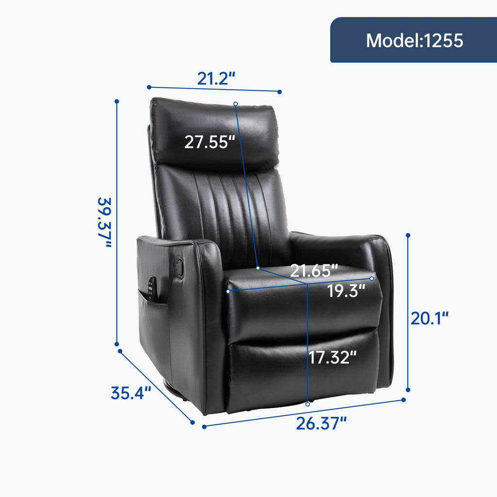 Black Faux Leather Massage Recliner Chair w/ Heat Rocker Swivel