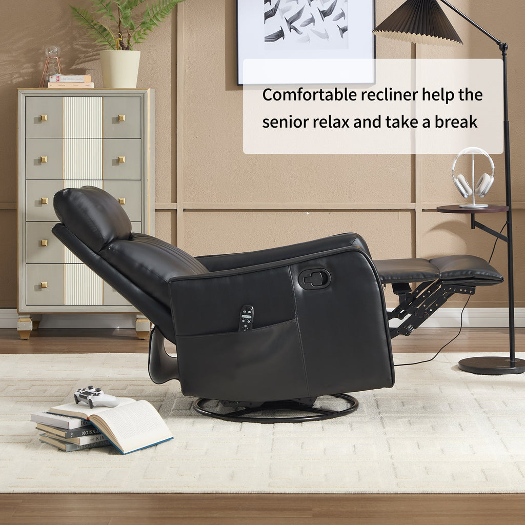 Black Faux Leather Massage Recliner Chair w/ Heat Rocker Swivel