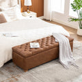 Storage Bench Tufted End of Bed Pu Upholstered Brown 60.2in Wide