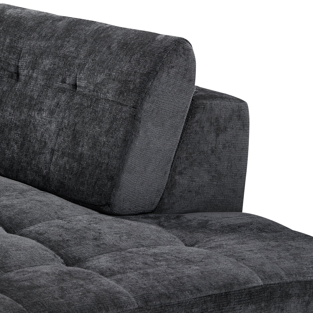 Sectional Sofa Curved L-Shape Chenille Gray 4 Seat 119 In Tufted