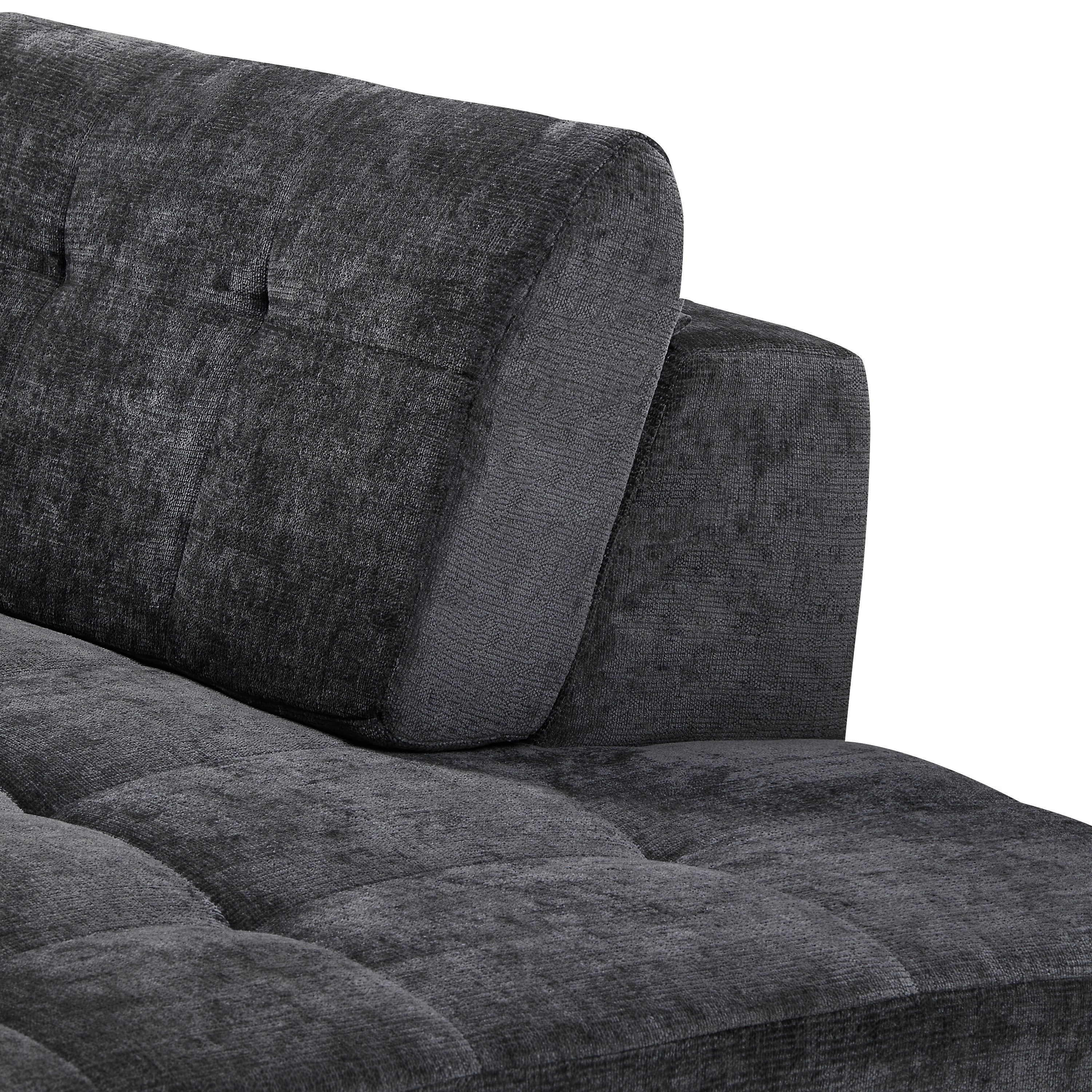 Sectional Sofa Curved L-Shape Chenille Gray 4 Seat 119 In Tufted