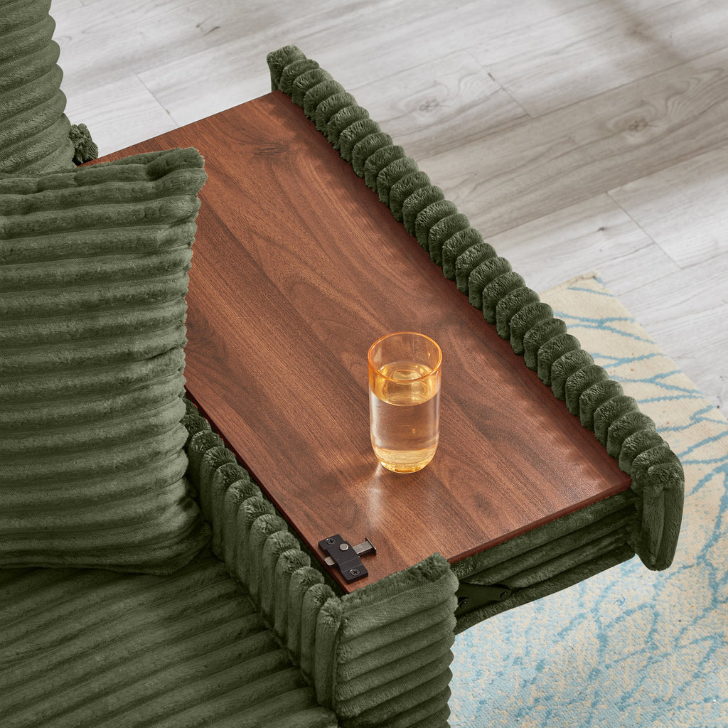 Sectional Sofa L-Shape Corduroy Green Storage Chaise 2 Ottomans USB 69 In