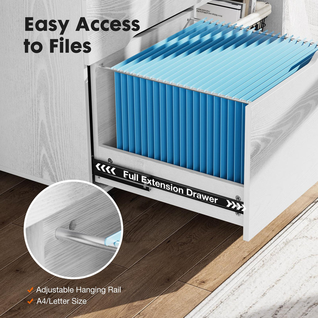 3 Drawer Filing Cabinet Wood Printer Stand with Storage Office Organize Cabinets with Wheels