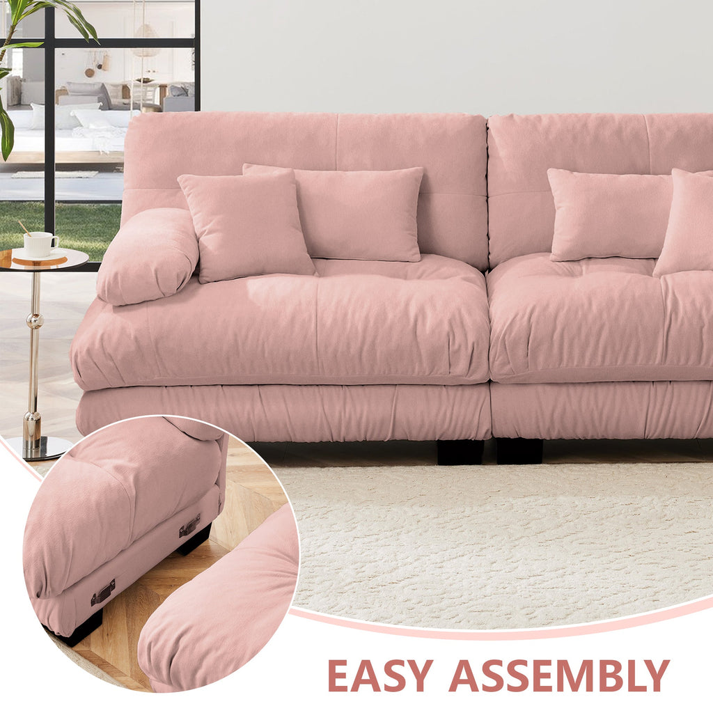 Sectional Sofa Curved Chenille Pink with Convertible Ottoman