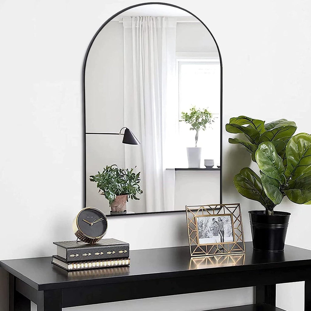 Bathroom Wall Mirror Arched Black Metal Frame 24x36 Inch Entryway