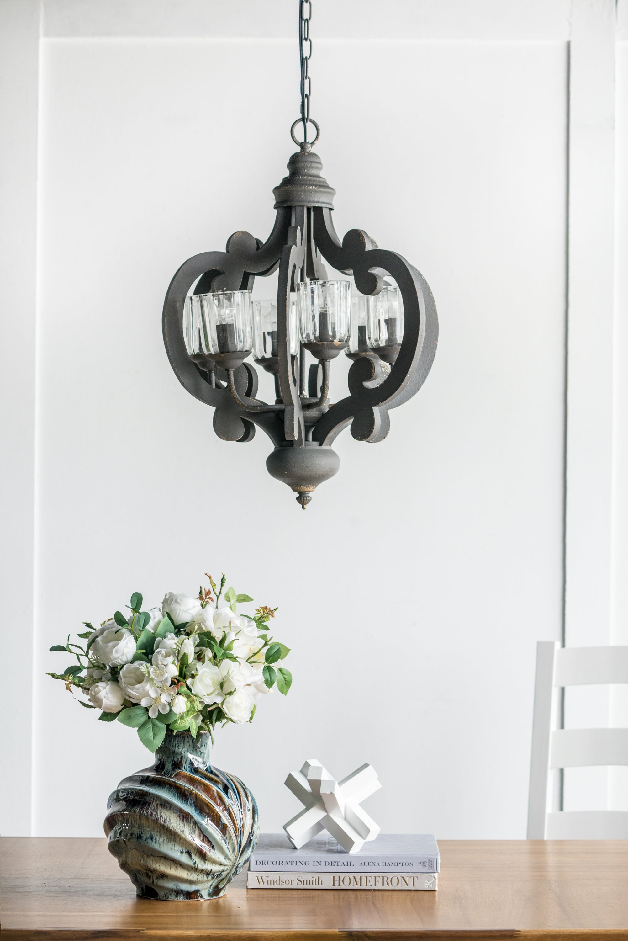 Chandelier Farmhouse 6-Light Wood Pendant Adjustable Chain Dining Room