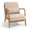 Accent Chair Mid Century Modern Beige Linen with Wood Armrest and Feet One Seat